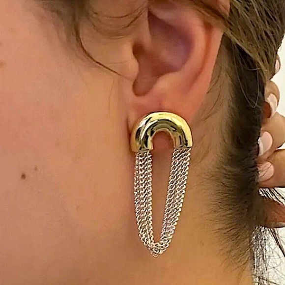 Gold Silver Chain Link Dangle Earrings Punk Retro Minimalist - Picture 4 of 10